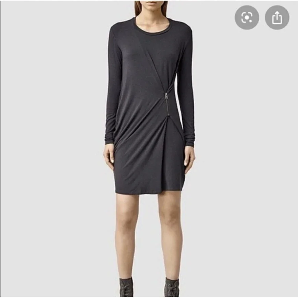 ALLSAINTS Charcoal Gray Dress Womes Size M Front Zip Long Sleeves Viscose Wool